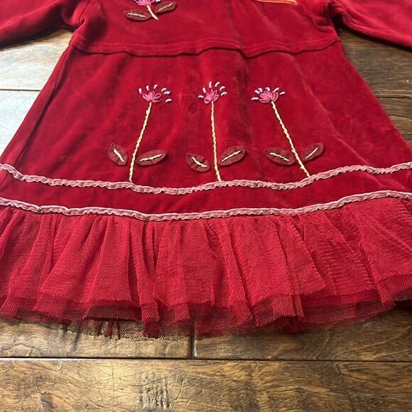 Naartjie Red Velvet Floral appliqué Faux wrap Dress, size 12-18 months - Picture 3 of 9